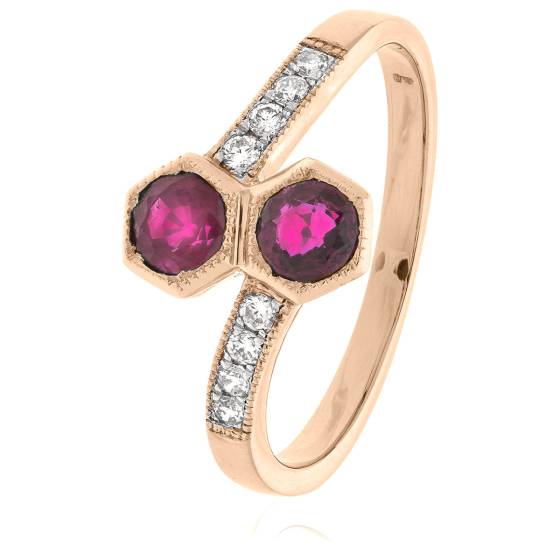 HRXGRY1080 Twin Ruby & Diamond Shoulder Ring
