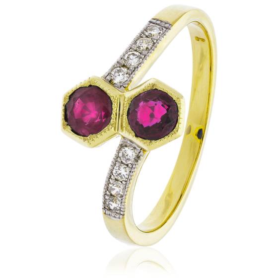 HRXGRY1080 Twin Ruby & Diamond Shoulder Ring