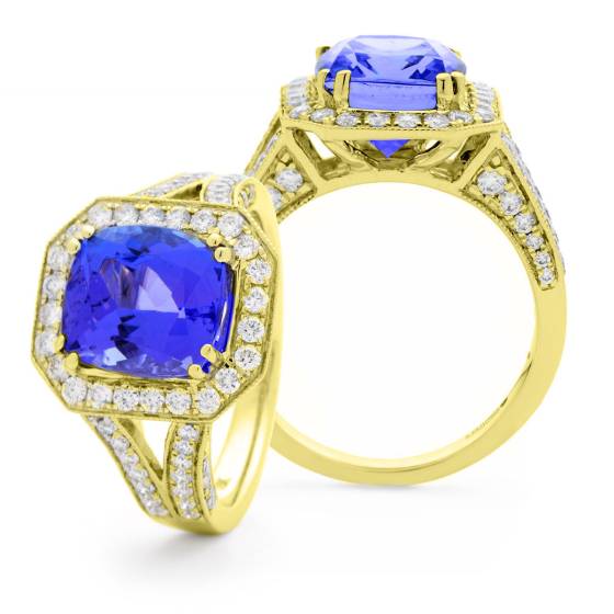 HRXGTZ1110 Split Shank Tanzanite & Diamond Vintage Design Halo Ring