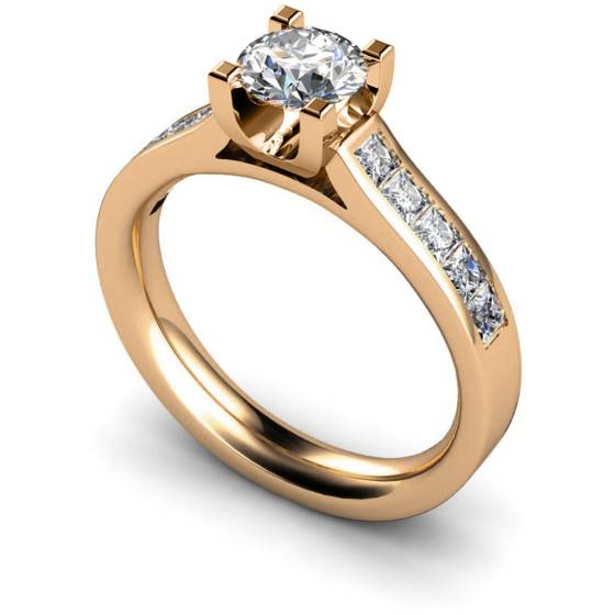 HRXSD535 U Claw Round cut Diamond Ring with Accent Stones