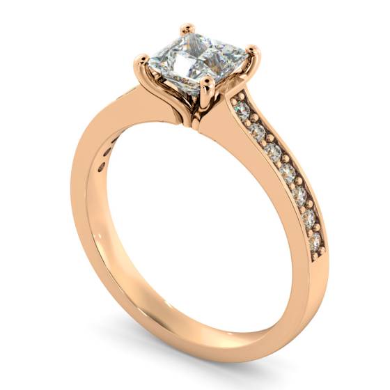 HRXSD580 V Prongs Princess cut  Diamond Ring with Grain Set Accent stones