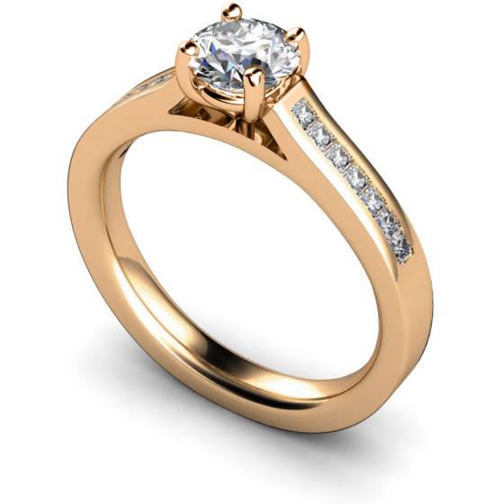 HRXSD583 4 Claws Round cut Diamond Ring with Accent Stones