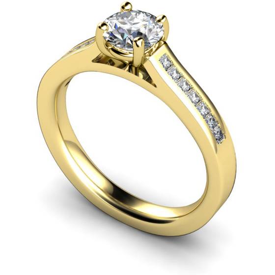 HRXSD583 4 Claws Round cut Diamond Ring with Accent Stones