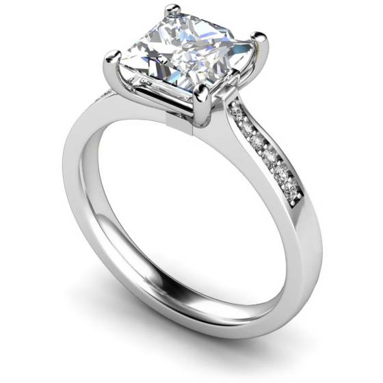 HRXSD659 Four Prongs Princess cut Grain Set Shoulder Diamond Ring