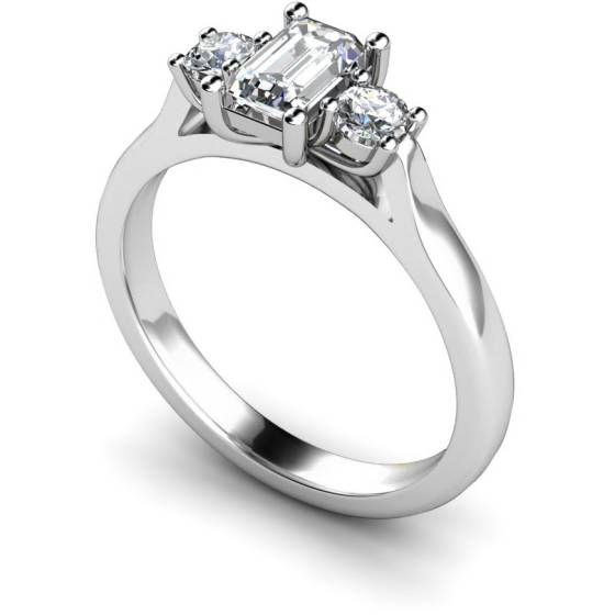 HRXTR107 Emerald & Round 3 Stone Diamond Ring