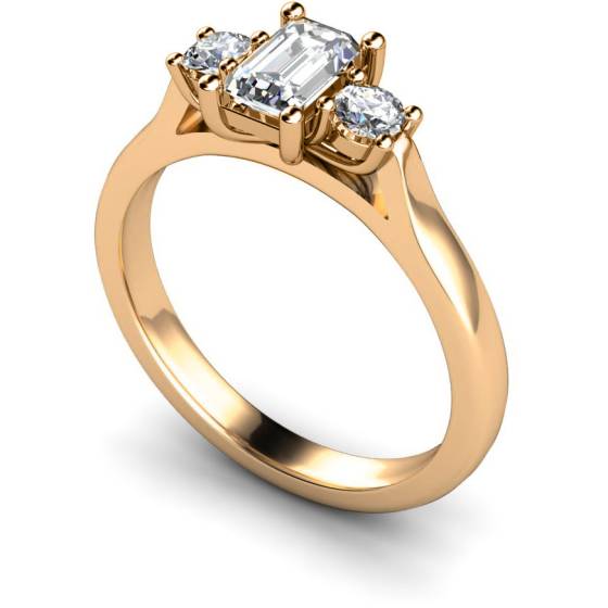 HRXTR107 Emerald & Round 3 Stone Diamond Ring