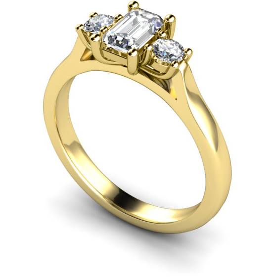 HRXTR107 Emerald & Round 3 Stone Diamond Ring