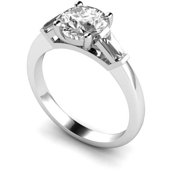 HRXTR157 Round & Baguettes 3 Stone Diamond Ring