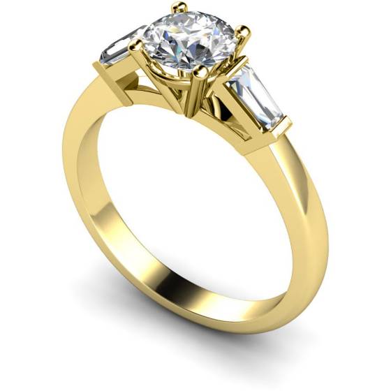 HRXTR97 Round & Baguettes 3 Stone Diamond Ring