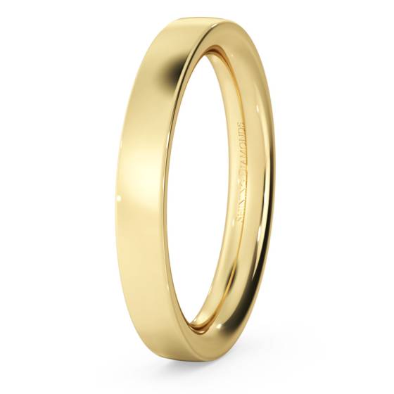 HWNC321 Flat Court Wedding Ring - Heavy weight, 3mm width