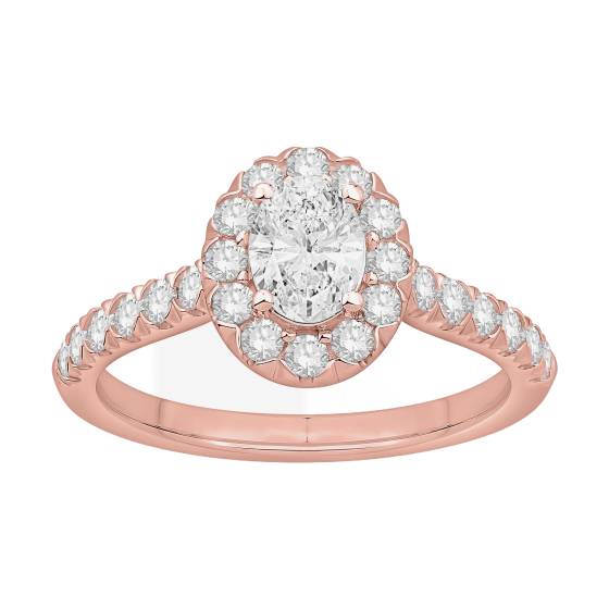 1.00ct Oval Diamond Halo Scallop Edge Shoulder Set Ring