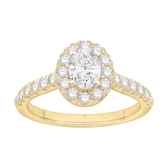 1.00ct Oval Diamond Halo Scallop Edge Shoulder Set Ring
