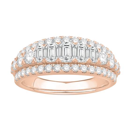 1.50ct Emerald And Round Diamond Three Row Claw Set Eternity Ring