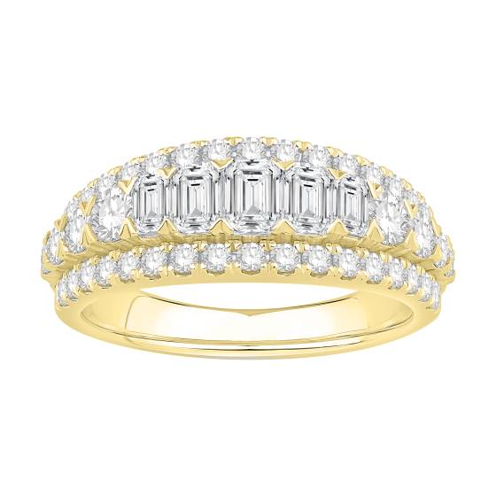 1.50ct Emerald And Round Diamond Three Row Claw Set Eternity Ring