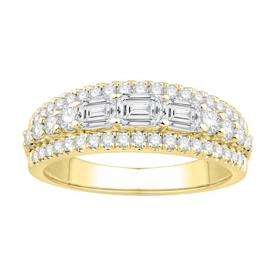 2.00ct Emerald Diamond Horizontal And Round Three Row Prong Set Eternity Ring