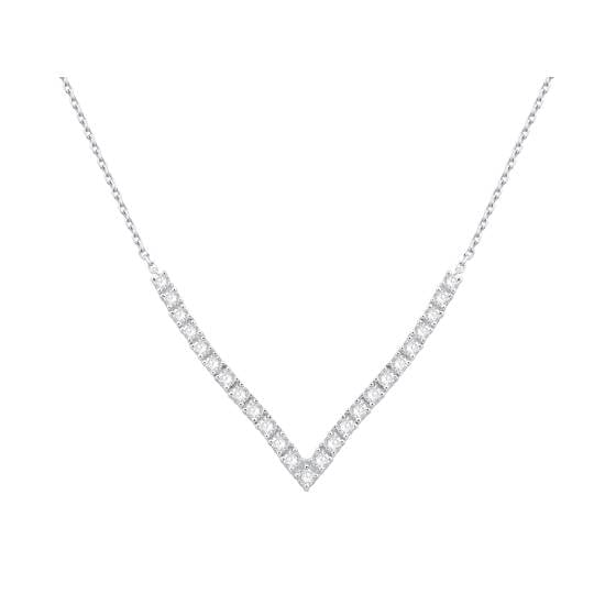 1.00ct Four Claw Round Diamond V Shape Chain Necklace