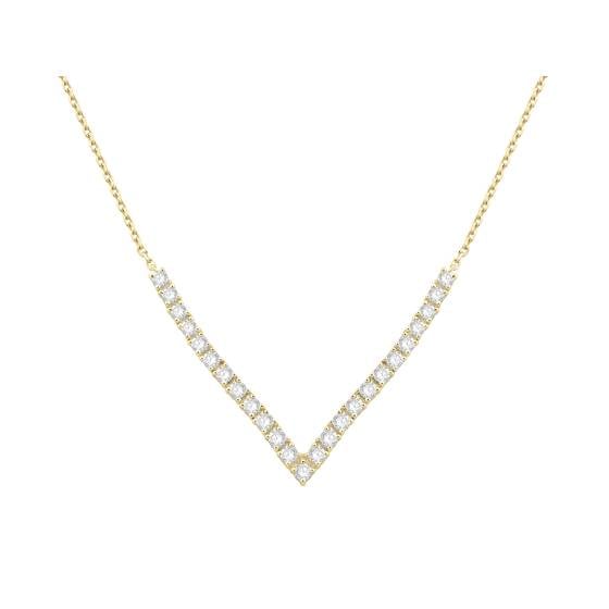 1.00ct Four Claw Round Diamond V Shape Chain Necklace