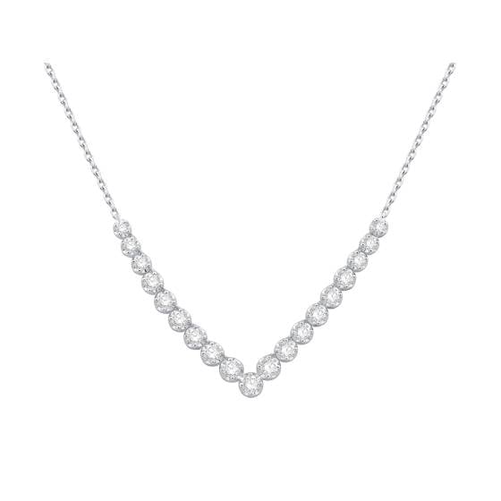 1.50ct Four Claw Round Diamond V Shape Chain Necklace