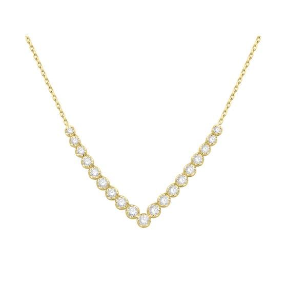 1.50ct Four Claw Round Diamond V Shape Chain Necklace