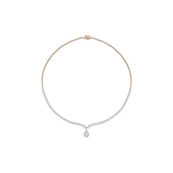 5.00ct Round Diamond V Shape Pear Halo Drop Cluster Tennis Necklace