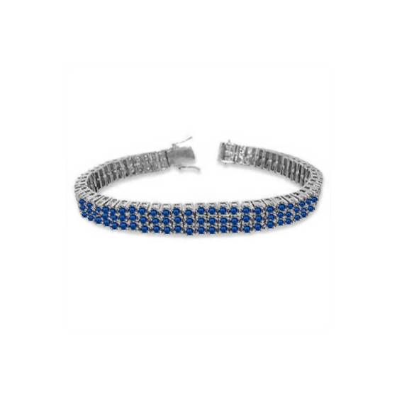 Mens Classic Round Blue Sapphire Three Row Tennis Bracelet