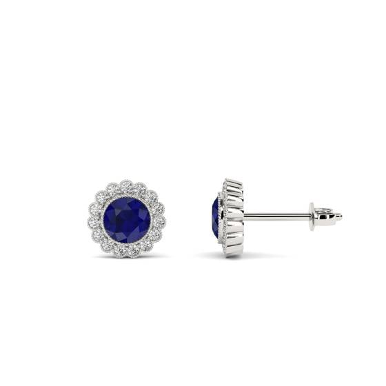Blue Sapphire and Diamond Cluster Earrings