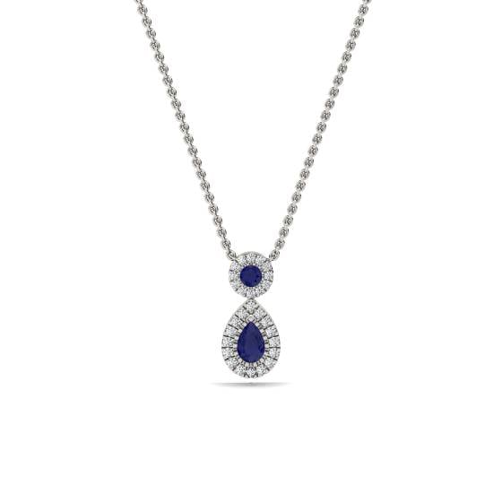 Blue Sapphire and Diamond Halo Drop Pendant