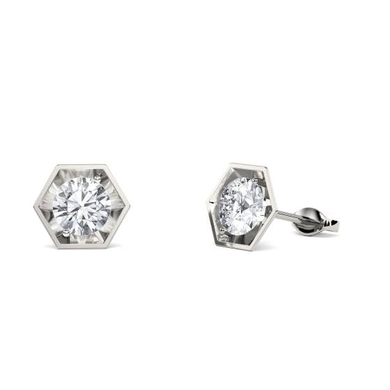Round Diamond Hexagon Shaped Earrings
