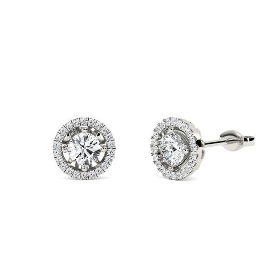 Round Diamond Single Halo Earrings