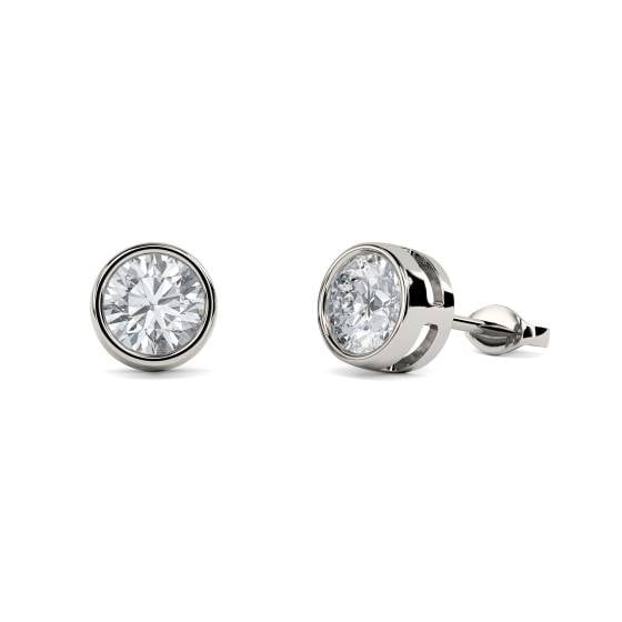 Round Diamond Bezel Set Designer Earrings