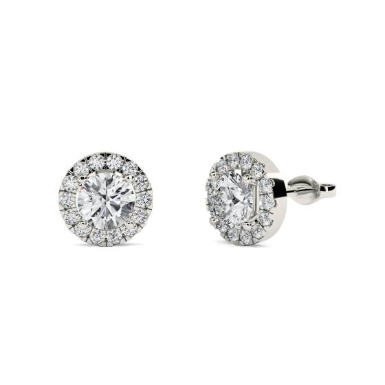0.75ct Unique Round Diamond Single Halo Earrings