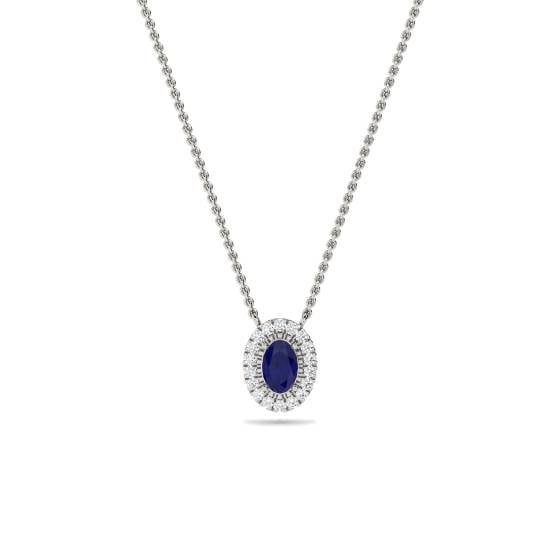 Oval Shaped Blue Sapphire and Diamond Pendant