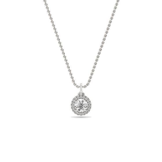 Pave Set Round Diamond Single Halo Pendant