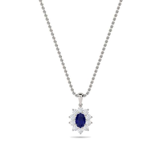 Oval Shaped Blue Sapphire and Diamond Pendant