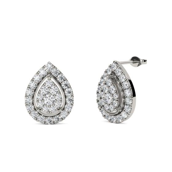 Unique Round Diamond Halo Cluster Earrings