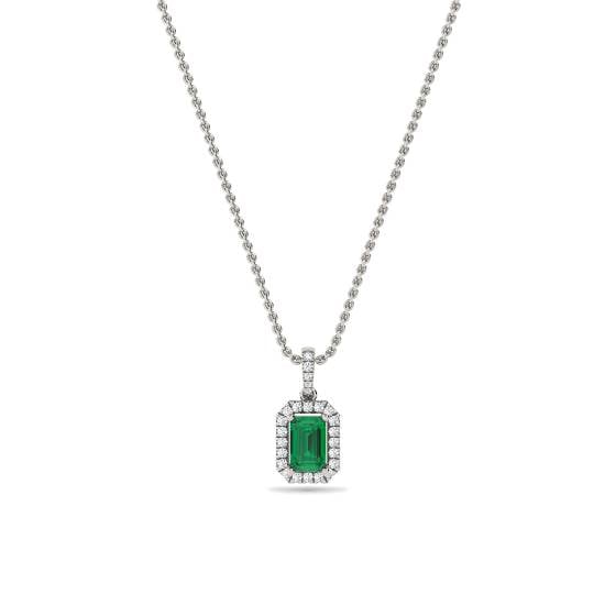 Green Emerald and Diamond Halo Pendant