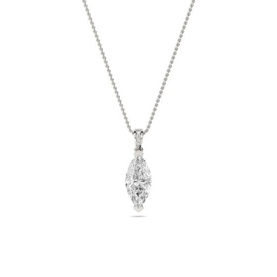 Modern Marquise and Round Diamond Solitaire Pendant