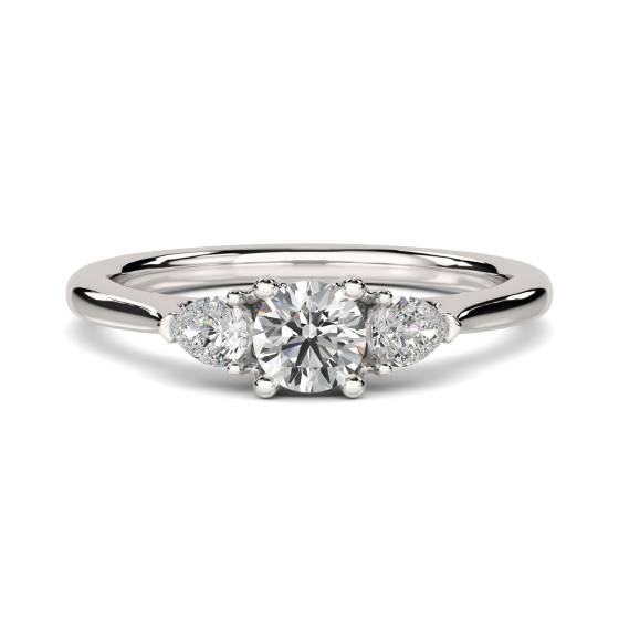 Modern Round and Pear Diamond Trilogy Ring