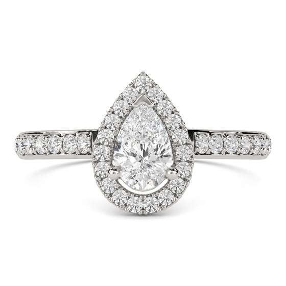 Pear Diamond Single Halo Shoulder Set Ring