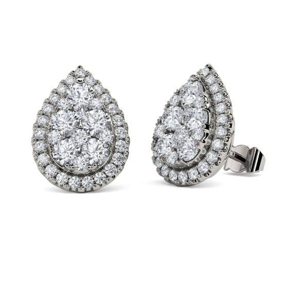 1.00ct Round Diamond Cluster Earrings