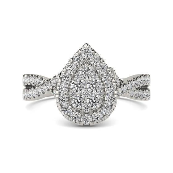 Single Halo Round Diamond Cluster Shoulder Set Ring