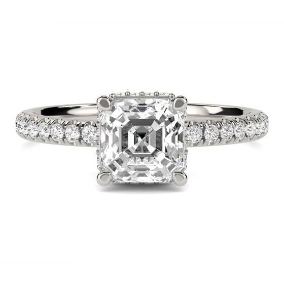 Asscher Diamond Hidden Halo Shoulder Set Ring