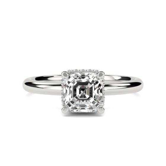 Asscher Diamond Low Set Hidden Halo Ring