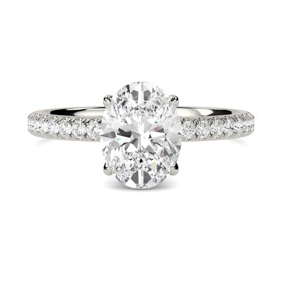 Oval Diamond High Set Hidden Halo Shoulder Set Ring