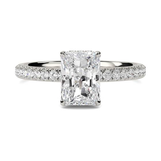 Radiant Diamond High Set Hidden Halo Shoulder Set Ring