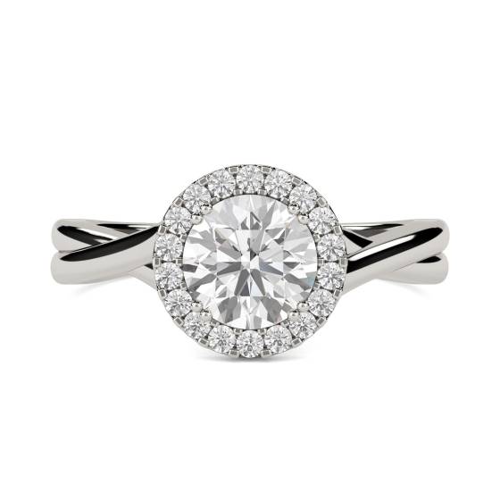 Twist Round Diamond Single Halo Ring