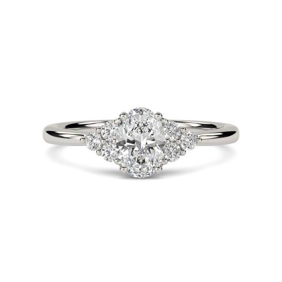 Oval Diamond Side Stone Cluster Ring