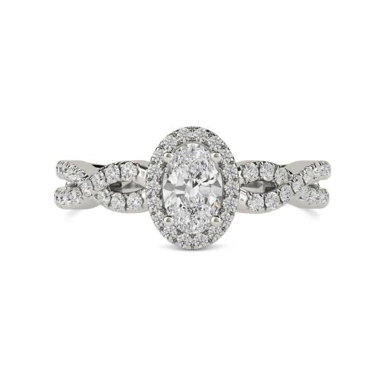 Oval Diamond Halo Shoulder Set Ring