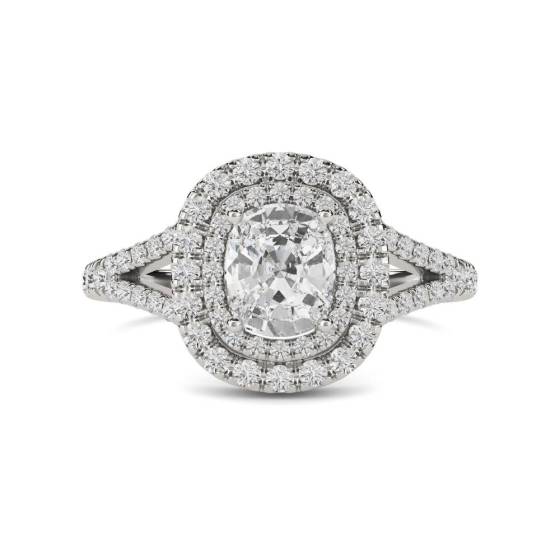 1.50ct SI2/H Cushion Natural Diamond Double Halo Shoulder Set Ring