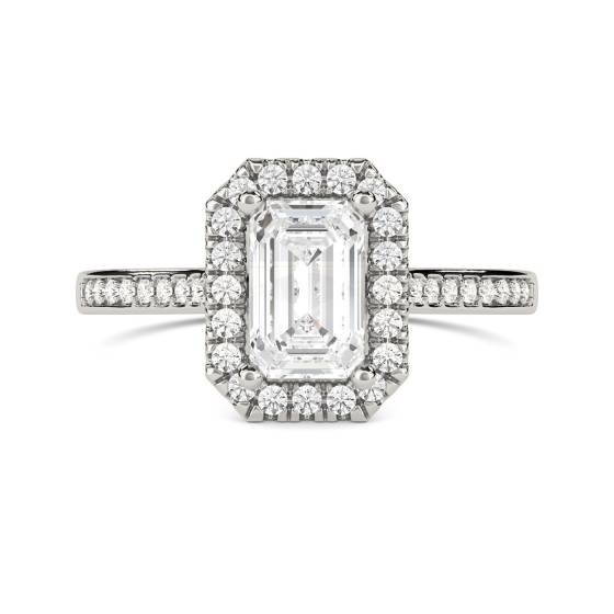 Emerald Diamond Single Halo Shoulder Set Ring